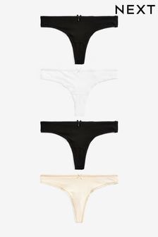 Black/White/Nude Thong Cotton Rich Knickers 4 Pack (C89565) | $12