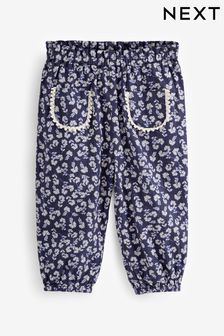 Navy Blue Floral Textured Soft Touch Trousers (3mths-7yrs) (C89620) | €11 - €14