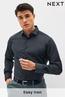 Charcoal Grey Slim Fit Cotton Single Cuff Shirt (C89709) | HK$250