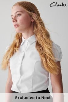 Clarks White Senior Girls Fitted Short Sleeve School Blouse with Stretch (C89879) | 6,320 Ft - 7,300 Ft