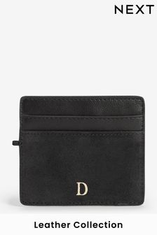 Black Leather Initial Card Holder (C89965) | $12