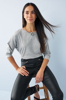 Grey 3/4 Length Sleeve T-Shirt (C89972) | kr128