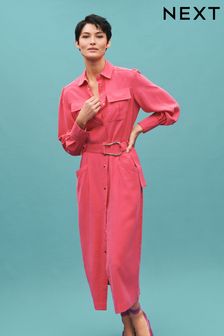 Pink Belted Button Down Shirt Dress (C90021) | 34 €