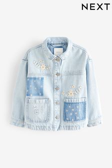 Mid Blue Embroidered Patch Denim Shacket (3-16yrs) (C90063) | €39 - €48