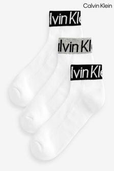 Calvin Klein Logo Quarter White Socks 3 Pack (C90132) | $37