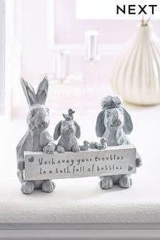 Grey Bathroom Bunnies Ornament