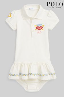 Rochie polo cu logo și cusături încrucișate Polo Ralph Lauren Bebeluși Alb (C90212) | 594 LEI