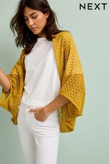 Ochre Yellow Mid Sleeve Crochet Cardigan (C90214) | €28