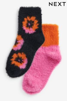 Navy/Pink/Orange Floral Cropped Cosy Bed Socks 2 Pack (C90666) | €6.50