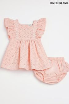 River Island Pink Broderie Angel Dress (C90857) | ₪ 116