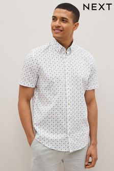 White Geo Printed Short Sleeve Shirt (C90955) | kr370