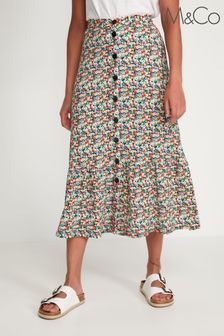M&Co Orange Petite Ditsy Floral Button Skirt (C91013) | €37