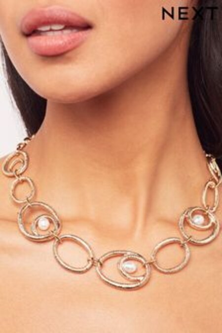 Tono dorado - Collar con diseño de espiral con detalle de perlas (C91022) | 18 €