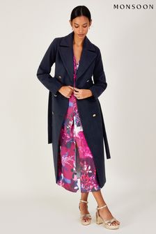 Monsoon Blue Lola Belted Wool Mix Trench Coat (C91026) | 215 €