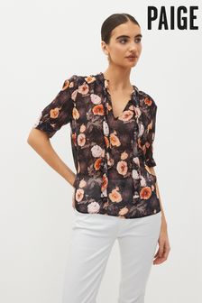 Черная шелковая блузка с цветочным принтом Paige Tangi (C91042) | €384