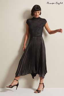 Phase Eight Black Isla Metallic Pleated Knitted Dress (C91090) | 99 €