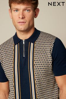 Black Geo Stripe Zip Polo Shirt (C91154) | €41