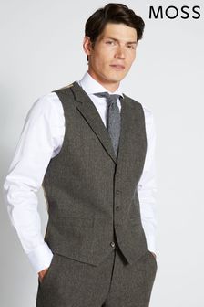MOSS Regular Fit Olive Green Herringbone Suit Waistcoat (C91178) | €43