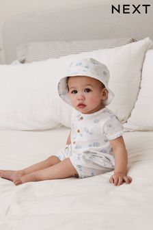 White Elephant Print Baby Romper And Hat 2 Piece Set (0mths-2yrs) (C91347) | €12 - €13