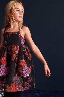 Black/Pink Floral Jacquard Party Dress (6-16yrs) (C91444) | €36 - €40