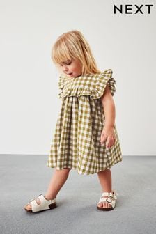 Olivgrün mit Vichy-Karos - Gerüschtes Kleid (3 Monate bis 8 Jahre) (C91459) | 11 € - 13 €