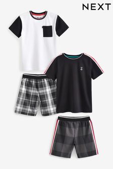Czarne/białe - Zestaw 2 par krótkich piżam w kratkę (3-16 lat) (C91568) | 136 zł - 189 zł