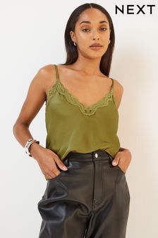 Olive Green Lace Detail Strappy Cami Top (C91579) | €8