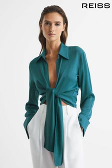 Reiss Teal Gabby Tie-Front Shirt (C91614) | AED994