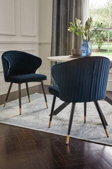 Set of 2 Soft Velvet Navy Blue Piano Arm Dining Chairs (C91707) | €365