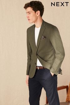 Khaki Green Slim Linen Blend Blazer (C91795) | 29 BD