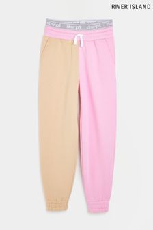 Pink colour block cheap joggers