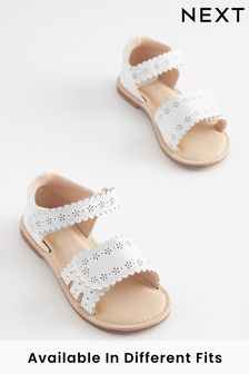 White Wide Fit (G) Adjustable Strap Scallop Sandals (C92076) | €13 - €14