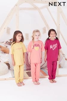Pink/Orange Slogan Jogger Pyjamas 3 Pack (3-16yrs) (C92085) | $77 - $103