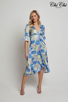 Chi Chi London Yellow Tie Front Floral Print Midi Dress (C92244) | 100 €