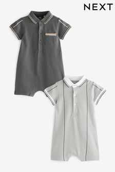 Grey Baby Polo Rompers 2 Pack (C92332) | €16 - €17