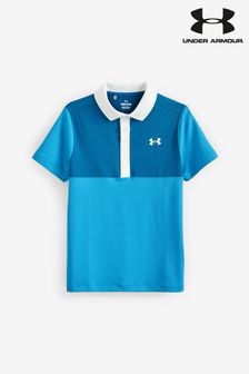 Under Armour Blue/Navy Boys Golf Performance Colourblock Polo Shirt (C92525) | SGD 58