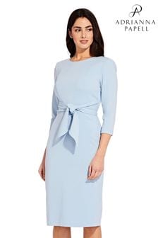 Adrianna Papell Blue Knit Crepe Tie Waist Sheath Dress (C92595) | kr1 826