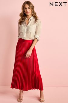Red Satin Pleated Midi Skirt (C92608) | TRY 829