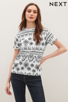 Monochrom bedruckt - Kurzärmliges T-Shirt mit Rundhalsausschnitt (C92619) | 20 €