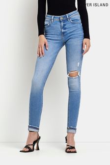 River Island Blue Low Rise Ripped Jeans (C92683) | $77
