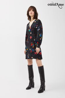 ottod'Ame Black Printed Mini Wrap Dress (C92798) | €104