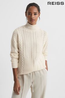 Creme - Reiss Martha Zopfstrickpullover mit Stehkragen (C93126) | 273 €