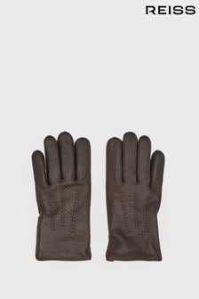Reiss Chocolate Iowa Leather Gloves (C93571) | KRW220,500