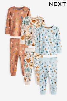  (C93579) | €39 - €48 Blue/Rust Safari Animals - Confezione da 3 pigiami comodi (9 mesi - 12 anni)
