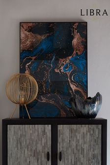 Libra Blue/Black Framed Art With Marbled Swirls (C93743) | €291