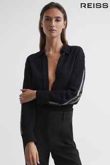 Reiss Black Angie Embellished Sleeve Blouse (C93777) | NT$10,080