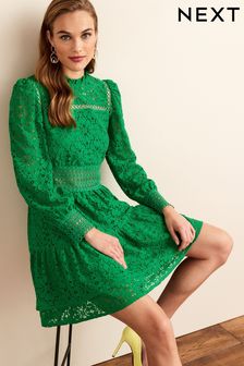 Yeşil Uzun Kollu Dantel Mini Elbise (C93845) | ₺ 1,658
