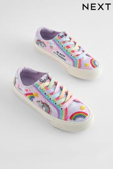 Lilac Purple Rainbow Embroidered Standard Fit (F) Lace-Up Trainers (C93949) | $63 - $71