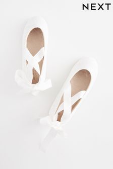 White Glitter Ballet Tie Occasion Shoes (C94110) | €28 - €36