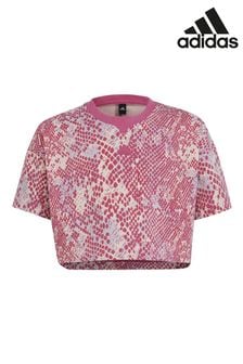 adidas Pink Junior Future Icons Allover Print Cotton T-Shirt (C94411) | 72 zł